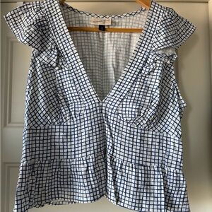 Universal Thread Blue and White Grid Blouse